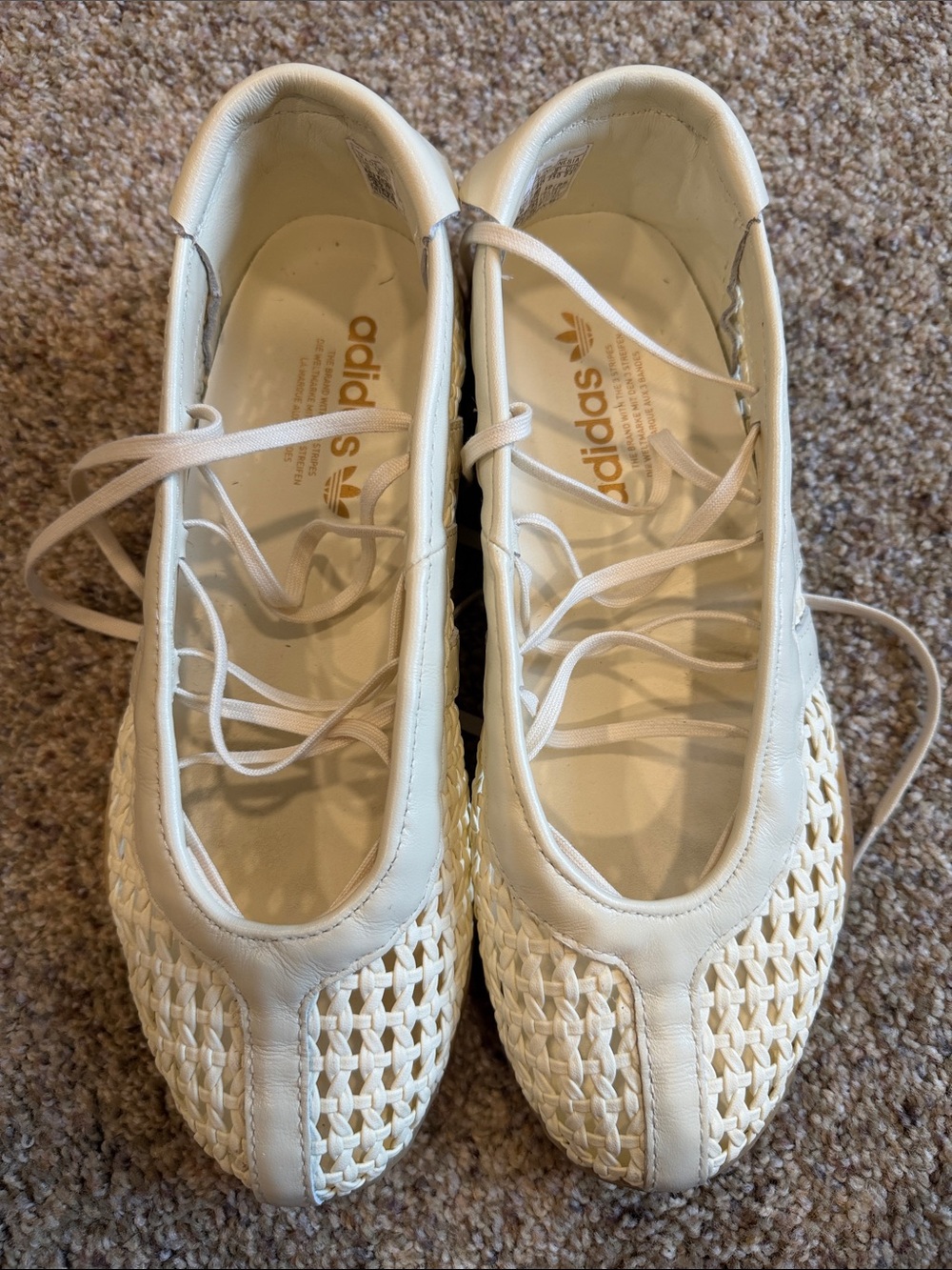 adidas Cream Woven Lace-Up Ballet Sneakers - Picture 1 of 5
